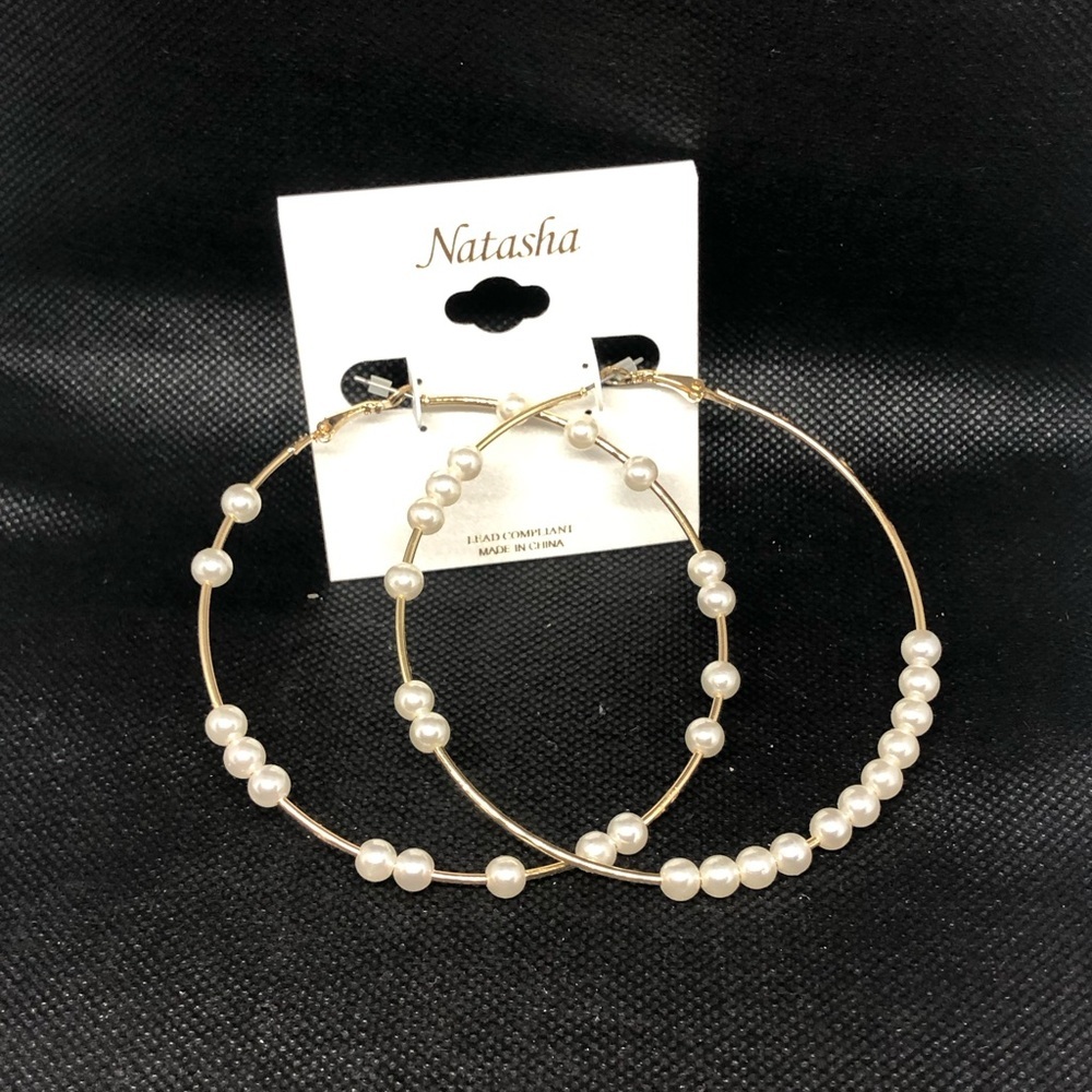 Natasha Oversized gold plated pearl adorned hoop earrings‎ brand new